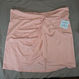 Shade & Shore Girls Pink Metallic Twist Front Swim Skirt Cover Up XL 16 NWT